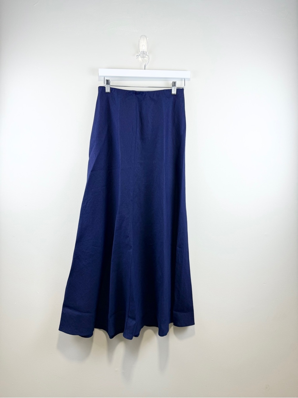 Madewell 100% Linen Bias Cut Maxi Skirt Navy Blue Size 4 Elastic Waist - Picture 5 of 12
